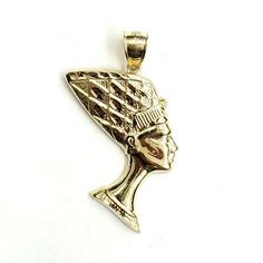 (100% AUTHENTIC) 10k yellow gold Egyptian Nefertiti head pendant charm with diamond cut. "Comes with a gift box" 10K yellow Solid Gold pendant charm. Solid 10K gold, not plated. Nicely polished and shiny. Stamped 10K for Authenticity. ADDITIONAL INFO: REAL 10K Yellow Gold.Polished, Shiny4.8 grams.1.80 inch top to bottom without bail (longest point).1.02 inch left to right (widest point). Please refer to the photo of the item next to a quarter for comparison purposes.Ask me any questions you may Egyptian Nefertiti, Gold Crown, Unisex Jewelry, Fine Jewelry Gift, Fine Jewellery Necklace, 10k Gold, Diamond Cut, Gift Necklace, Gold Pendant