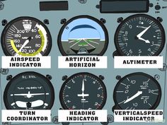 different types of gauges and dials on an airplane