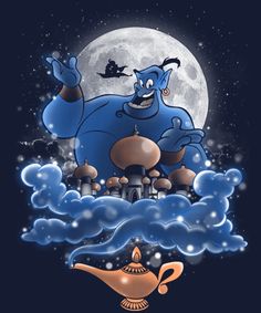 an image of a cartoon character sitting on top of a cloud with the moon in the background