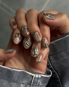 Rockstars Girlfriend Nails, Fairycore Nails Short, Rockstars Gf Nails, Nail Ideas Fairy Grunge, Nails That Look Like Rocks, Witch Nails, Retro Nails