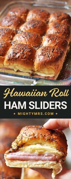 the ham sliders have been cut in half and are ready to be eaten