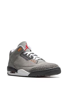 Find JORDAN Air 3 Retro Cool Sneakers on Editorialist. light graphite/orange leather round toe flat rubber sole signature Swoosh logo detail ankle-length signature Elephant print These styles are supplied by a premium sneaker marketplace. Stocking only the most sought-after footwear, they source and curate some of the most hard to find sneakers from around the world. Gray Lace-up Basketball Shoes With Translucent Outsole, Gray Leather Custom Sneakers For Sports, Sports Jordan Shoes With Translucent Outsole, Gray Basketball Shoes With Contrast Sole, Gray Mid-top Leather Jordan Shoes, Gray Leather Mid-top Jordan Shoes, Gray Leather Jordan Shoes With Cushioned Footbed, Gray Jordan Sports Shoes With Rubber Sole, Gray Jordan Shoes With Rubber Sole For Sports