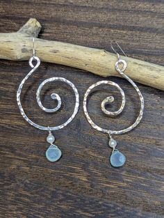 Mermaid Swirls Koru Symbol Chalcedony, Freshwater Pearls, Sterling Silver or 14k Gold Filled - Etsy Handmade Spiral Jewelry For Anniversary, Hand Forged Spiral Jewelry For Anniversary, Handmade Swirl Jewelry For Anniversary, Making Jewelry, Fresh Water, Freshwater Pearls, Gold Filled, Dangle Drop Earrings, Mermaid