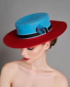 As Seen in Vogue FEB 2022 Issue Candy Red and Blue Wool - Etsy Henley Regatta, Black Floppy Hat, Felt Crown, Painted Hats, Crown Heights, Boater Hat, Elegant Hats, Millinery Hats, Mother Of Bride