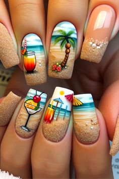 Beach Nails Dive into Ocean-Inspired Nail Art Manicure Summer Ideas, Hawaiian Nails, Beach Nail Designs, Unghie Sfumate, Unghie Nail Art, Watermelon Nails, Tropical Nails, Summer Toe Nails