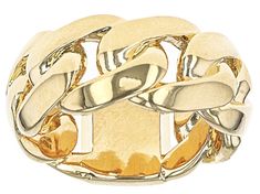 Moda Al Massimo® 18k Yellow Gold Over Bronze Mariner Link Ring. Measures approximately 3/8 of an inch in width and is not sizeable. Luxury Gold Wide Band, Luxury Gold Bands With Polished Finish, Gold Jewelry With Thick Decorative Band, Luxury Gold Band With Thick Shape, Luxury Gold Thick Band, Luxury Wide Band Jewelry With Shiny Finish, Yellow Gold Jewelry With Decorative Thick Band, Modern Gold Jewelry With Decorative Band, Tarnish Resistant Wide Band Yellow Gold Jewelry