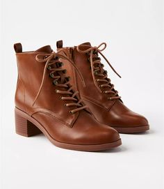 Lace Up Boots | LOFT Short Brown Lace Up Boots, Oxford Lace Up Boots, Brown Short Heeled Boots, Brown Dressy Ankle Boots, Womens Lace Up Boots Ankle, Luxury Brown Lace-up Boots With Reinforced Heel, Womens Brown Leather Lace Up Ankle Boots, Lace Up Ankle Boots With Jeans, Brown Ankle Boots For Women