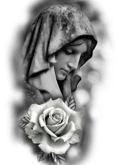 a black and white photo of a woman holding a rose