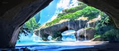 an image of a cave entrance with waterfall