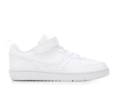 Comfort and style come together in the Nike Court Borough Low 2. The structured, supportive fit has a retro basketball design so you can look like an all-star off the court. Leather upper in a lifestyle fashion sneaker style with a round toe, Lace-up closure, Nike swoosh and logo details with perforation detail on toe, Heel pull tab, Padded collar and tongue, Soft lining with comfort footbed, Stitched midsole, Durable rubber traction outsole, Contains at least 20% recycled materials | Boys' Nike Nike Court Borough Low, Nike Court Borough, Retro Basketball, Sneaker Style, Basketball Design, Boys Nike, Nike Swoosh, Boys Sneakers, Shoe Carnival