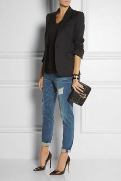 Looks Jeans, Fashion Week Spring 2014, Ripped Boyfriend Jeans, Outfit Jeans, Inspired Outfits, Inspiration Mode, Black Blazer