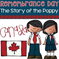 remembrance day the story of the poppy and canada poster with two children in front of a canadian flag