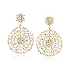 Ross-Simons - 3.25 ct. t. w. Diamond Circle Drop Earrings in 14kt Yellow Gold. Start your night off right! Featuring mesmerizing circle drops that shimmer with 3.25 ct. t. w. round brilliant-cut diamonds, this stunning pair of earrings will make any formal outfit more desirable. Crafted in 14kt yellow gold. Hanging length is 1 1/4". Post/clutch, diamond circle drop earrings. Diamond birthstones are the perfect gift for April birthdays. Drop Earrings Diamond, Night Off, April Birthday, Diamond Birthstone, Gold Sign, Circle Diamond, Free Sign, Formal Outfit, Fine Jewellery Earrings