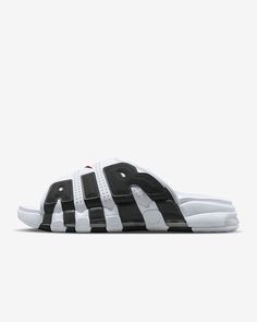 Nike Air More Uptempo Men's Slides. Nike.com Slides Nike, Nike Air More Uptempo, Nike Air More, Mens Slides, Red Style, Graffiti Styles, Black 7, Red Fashion