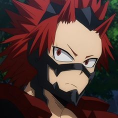 an anime character with red hair and black eyes