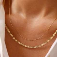 Gold KT: 14K Solid Gold Gold Color: Yellow Gold Chain Lengths: 16", 18", 20" Chain Widths: 1mm, 2mm, 3mm Chain Style: Rope Chain Clasp Closure: Lobster Claw Rope Chain Necklace With Curb Chain For Gift, Gift Rope Chain Necklace With Curb Link, Dainty 14k Gold Rope Chain Necklace, Dainty 14k Gold Rope Style Necklace, Dainty Yellow Gold Rope Chain Necklace, 14k Gold Curb Chain Rope Necklace Gift, Minimalist Gold-plated Rope Chain Necklace, Gold Rope Chain Necklace, Round Shape, Elegant Gold-plated Rope Chain Necklace