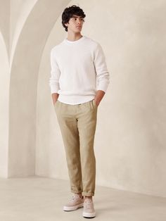 Athletic Linen-Blend EWaist Pant | Banana Republic Factory Casual Bottoms For Spring With Straight Hem, Casual Spring Bottoms With Straight Hem, Casual Linen Pants For Casual Gatherings, Spring Casual Bottoms With Straight Hem, Men’s Linen Pants Style, Neutral Linen Pants For Everyday, Everyday Neutral Linen Pants, Everyday Beige Linen Pants, Casual Neutral Pants With Straight Hem