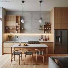 the kitchen is clean and ready to be used as a dining room or living room