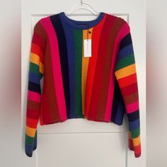 Add Color In Your Sweater Collection With The Reading Rainbows Sweater. Features A Textured Chevron Yarn In A Fun Multicolor Stripe. Pair It With Denim And Sneakers To Complete The Look. - Crew Neck Sweater - Rainbow Striped - Chevron Knitted Pattern - Rib Detail At Collar - Color: Rainbow Size + Fit - Model Is 5'10" And Wearing Size S - Measurements Taken From Size S - Chest: 42" - Length: 20 3/4" Fabric Self: 56% Viscose, 27% Polyester, 17% Nylon Reading Rainbow, Rainbow Sweater, Color Rainbow, Sweater Collection, Rainbow Stripes, Knit Patterns, Cropped Sweater, Colorful Sweaters, Crew Neck Sweater