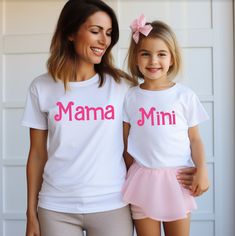 Custom Mama Mini  tee. Playful Letter Print T-shirt, Cute Summer T-shirt For Parenting, Cotton Family Matching Tops Set, Playful Funny Print Family T-shirt, Matching Family Tops For Summer, Cute Cotton Tops Matching Set, Cute Cotton Tops With Matching Set, White Matching Set Tops, Playful Mother's Day Tops With Funny Print