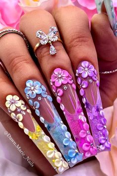 The Best Blossom Nails to Wear in 2023 Check more at https://mangadexx.com/the-best-blossom-nails-to-wear-in-2023/ Multicolor French Tip Nails, Multicolor French Tip, French Tip Nails With Design, French Manicure With A Twist, Blossom Nails, Spring Manicure, Cute Short Nails, Colorful French, Floral Nail Designs