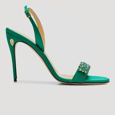 Elegant, Beautiful Sandals. Elegant Green Sandals For Party, Luxury Embellished Slingback Sandals, Green Heel Strap Sandals For Evening, Glamorous Slingback Sandals For Cocktail, Green Evening Sandals With Heel Strap, Glamorous Slingback Sandals For Cocktail Occasions, Evening Green Sandals With Heel Strap, Luxury Green High Heel Sandals, Green Embellished Open Toe Heels