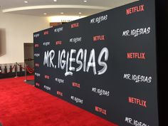 a red carpet with the words mr and mrs chelsea written on it in white spray paint