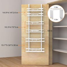 an image of a closet with shelving measurements