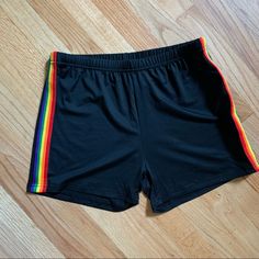 Retro Black Shorts With Rainbow Stripes. New Without Tags. Shein Curve. Waist 28,” 3.5” Inseam, 11” Front Rise. Rainbow Shorts, Shein Shorts, Shorts Black, Rainbow Stripes, Black Shorts, Stripes, Rainbow, Womens Shorts, Tags