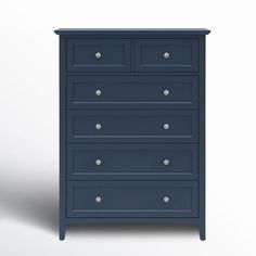 a blue chest of drawers on a white background