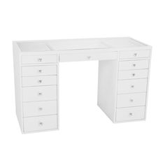 a white desk with drawers on it