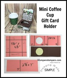 the mini coffee cup gift card holder is shown with instructions for how to make it