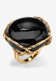 A shiny onyx cabochon makes a bold impression atop this stunning ring. Wrapped in large prongs and intricate detailed metalwork, all eyes will be on you. A Faceted Ring, Smoky Quartz Ring, Palm Beach Jewelry, Fancy Rings, Onyx Jewelry, Cabochon Ring, Black Onyx Ring, Onyx Ring, Gold Plated Rings