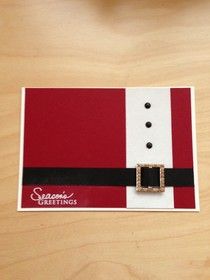 a red and white striped business card with a buckle on the front that says sequin greetings