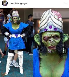 two pictures of people dressed in costumes and makeup