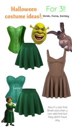 the costume is green and brown