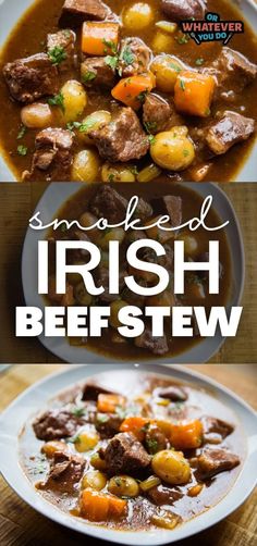 the cover of smoked irish beef stew with potatoes and carrots