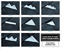 Hankerchief For Suit Pocket Squares, How To Fold Mens Hankerchief, Suit Napkin Fold, How To Fold A Pocket Square Tutorials, Hankerchief Suit, How To Pocket Square, How To Fold A Pocket Square, Fold Handkerchief