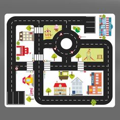 a road map with cars and houses on it