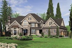 this is an artist's rendering of a house in the country style with stone and shingles