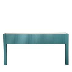 a blue console table against a white background