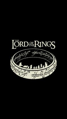 the lord of the rings logo on a black background, with white writing in it