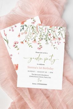 a pink and white floral birthday party card