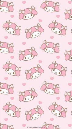 a pink wallpaper with hearts and animals on it