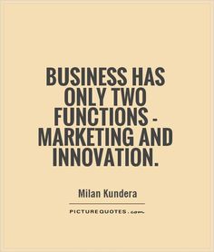 a quote that says business has only two functions marketing and innovation, with an image of a