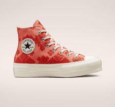 All Star Lugged High Top, Chuck Taylor Style, Platform Chucks, Womens High Top Shoes, Embroidery Dresses, Tonal Embroidery, Chuck Taylor All Star Lift, Converse Shoes Womens, Platform Converse