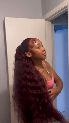 Dyed Wigs, Highschool Dream, Burgundy Red Hair, Red Weave Hairstyles, Sleek Ponytail Hairstyles, Cute Box Braids Hairstyles, Quick Braided Hairstyles