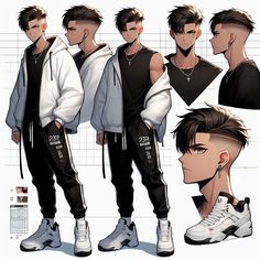 an image of a man with different haircuts and shoes in front of him