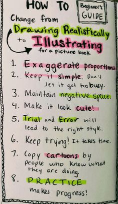 a handwritten poster with instructions on how to change from drawing realisticly to illustration