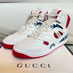 Never Been Worn Size Gucci 40 Women’s 9.5 Gucci White High-top Sneakers Sporty Style, Gucci White Sporty High-top Sneakers, Sporty Gucci White High-top Sneakers, White Sporty Gucci High-top Sneakers, Gucci White Leather High-top Sneakers, White Gucci Leather High-top Sneakers, Designer Red Gucci Sneakers, Red High-top Gucci Sneakers, Gucci Red High-top Sneakers